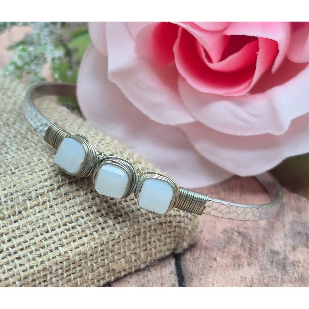 Cute Artisan Made Silver Tone Bangle Cuff Bracelet Wire Wrapped Hammered